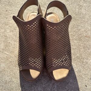 Soda Tan Peep-Toe Mules